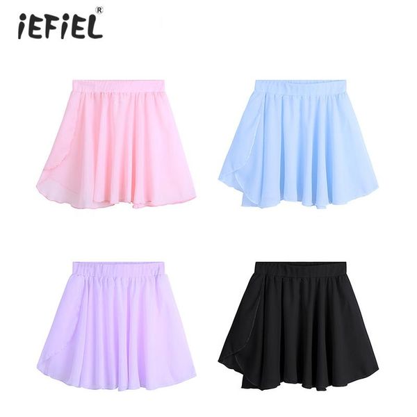 

skirts kids girls ballet dance skirt basic classic soft chiffon mini pull-on wrap ballerina performance costume, Blue