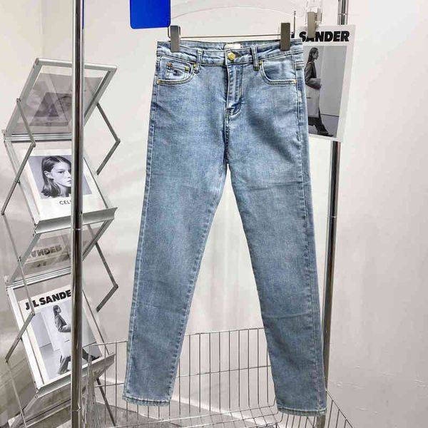 

2022 factory wholesale new cel + summer and autumn women's elastic small feet light blue washed jeans slim embroidered carriage