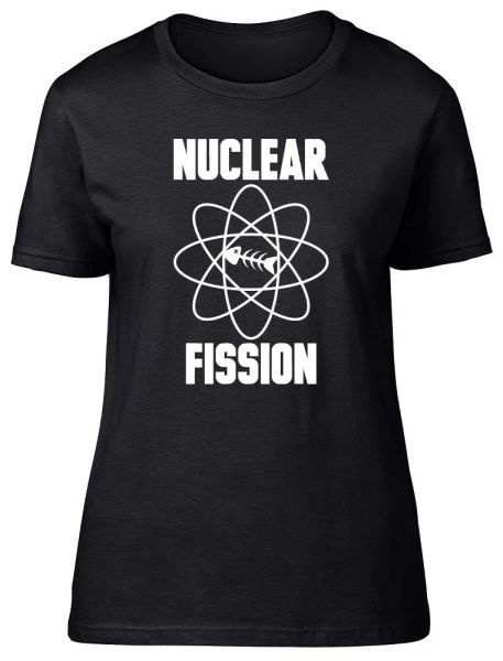 

nuclear fission ladies womens fitted t-shirt, White;black