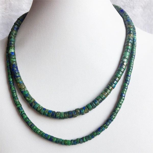 

chains 35/40/45/50/55cm 2*4mm 3*6mm heishi blue green azurite lapis necklace natural stone jewelry exquisite bead chain choker collier, Silver