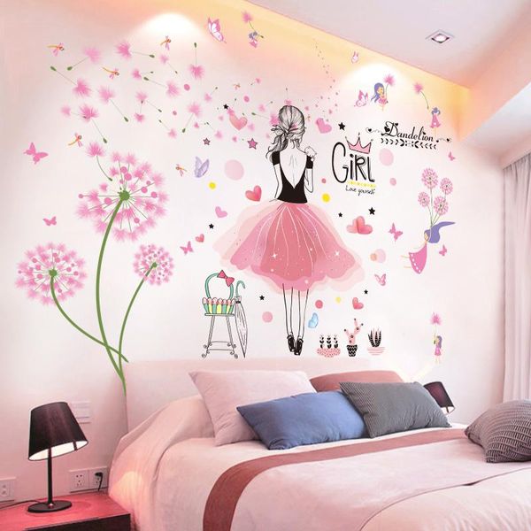

wall stickers pink dandelion flowers sticker diy cartoon girl decals for kids bedroom living room kitchen nursery home decoration