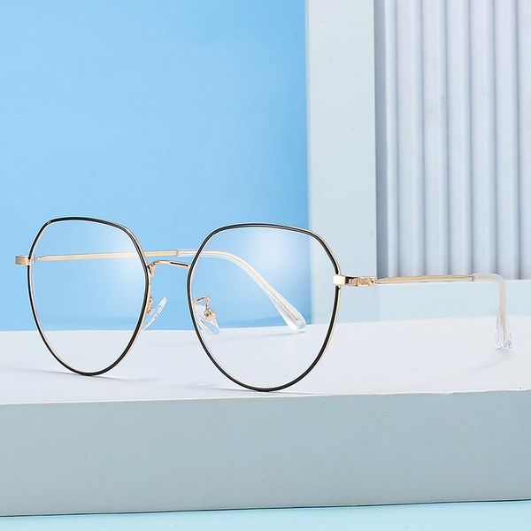

sunglasses factory direct supply of ultra-light black gold frame round face full-frame glasses metal plain square, White;black
