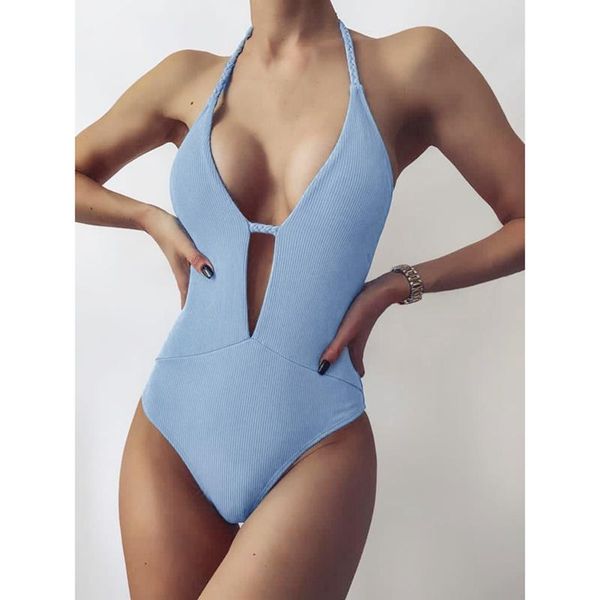 

women's swimwear halter women open back one piece swimsuit female high waist bathing suit swim wear, White;black