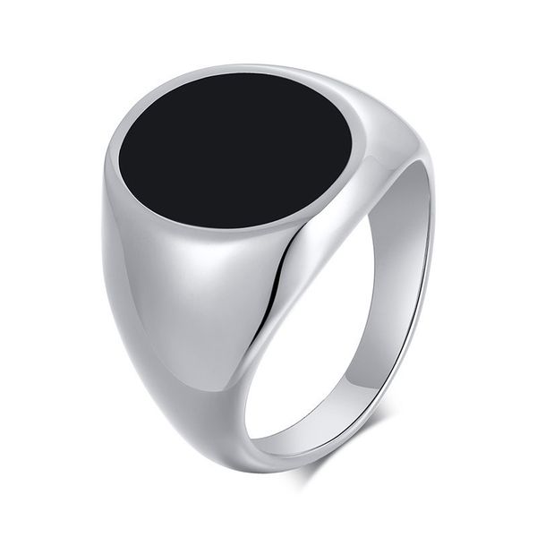 

classic stainless steel men rings vintage oval black acrylic male ring party jewelry accessories, Silver