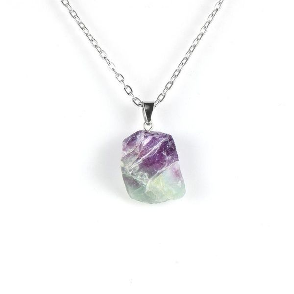 

irregular fluorite pendant necklace men women fashion colorful original natural gem stone pendants 18" choker jewelry necklaces, Silver