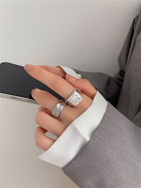 

925 sterling silver ring female ins niche design trendy male heavy industry exaggerated wide noodle index finger fashion jewelry