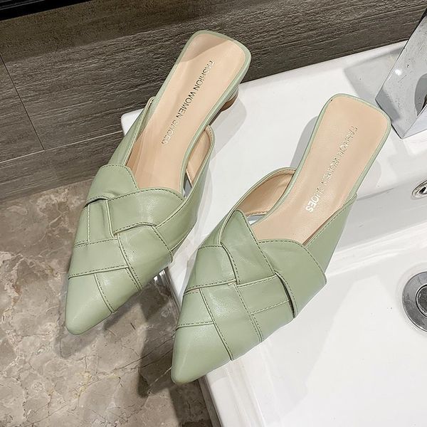 

sandals muller slides female shoes med heels pointed to the woman fashion outdoor fabric ladies sandals chaussures ruep, Black