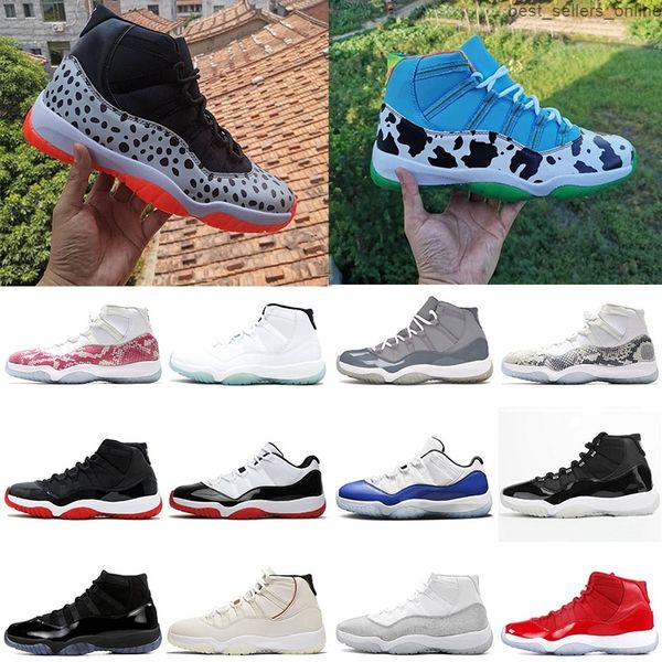 

selling jumpman mens womens 11 11s basketball shoes snakeskin 11 concord blue high bred win like 96 chunky dunky trainers sneakers, Black
