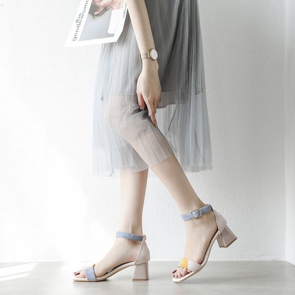 

sandals simple one word sandals women summer high heeled shoes thick fairy 3212-a 5avj, Black