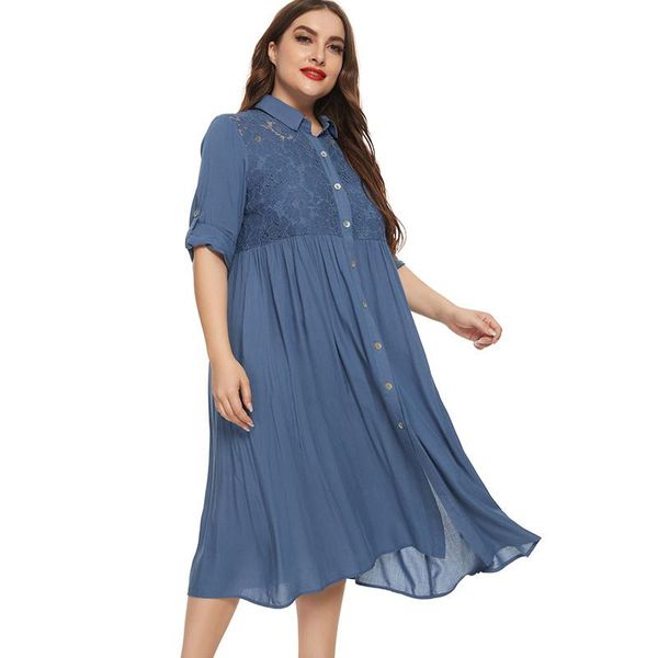 

plus size dresses 2021 summer womens holiday shirt lace dress fashion ladies chiffon party elegant women clothing 4xl 5xl 6xl, Black