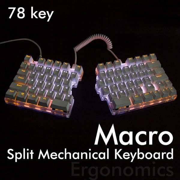 

keyboards split macro keyboard 78keys white mechanical multi- modes led backlight programmable ergonomics type c cable win 7 8 10 mac