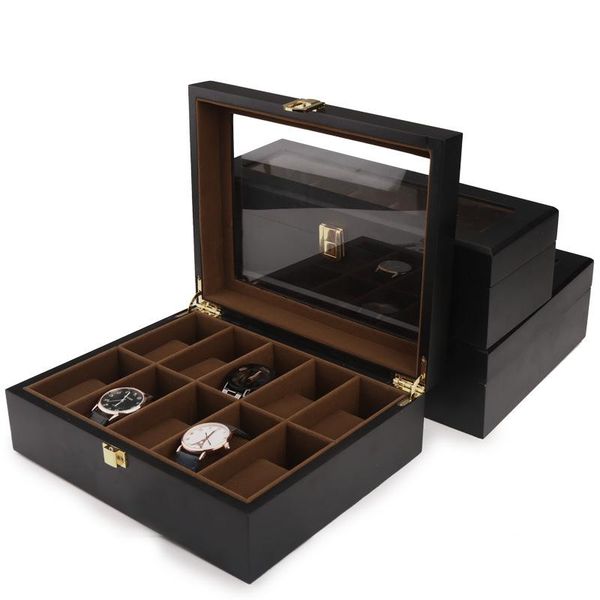 

watch boxes & cases 6/10/12 grids storage organizer display case box leather luxury for holder valentine gift, Black;blue