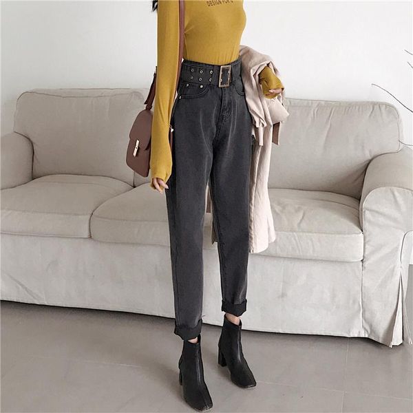 

women's jeans varofi spring and autumn high waist big size show thin loose harun pants women wide legs dad, Blue