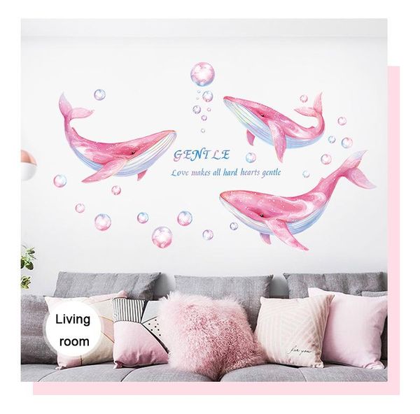 

pink whale wall stickers for girls room decoration mural living sofa tv backdrop decal kids bedroom door home decor