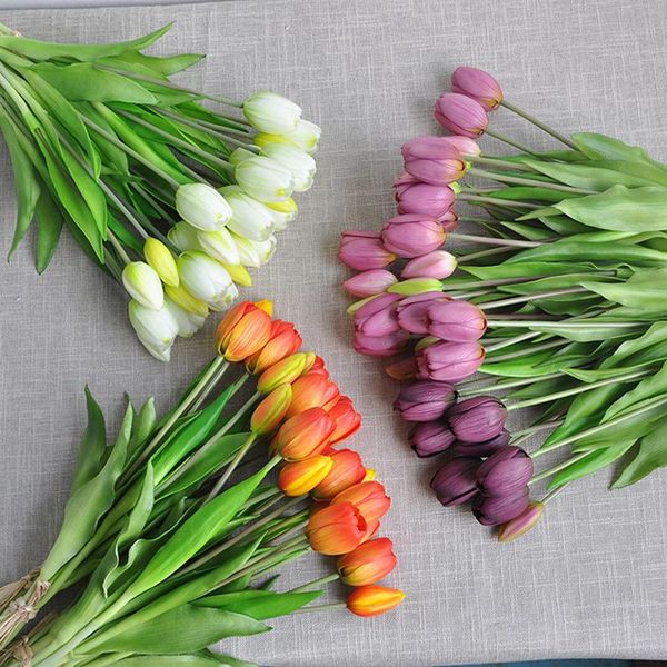 

luxury silicone real touch tulips bouquet decorative artificial flowers living room decoration flores artificiales & wreaths