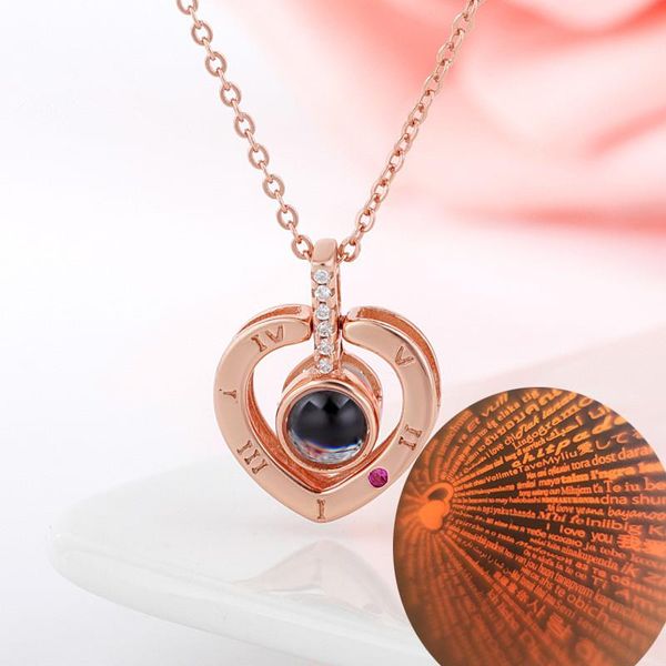 

sterling silver necklace women 100 language love heart chain fashion jewelry 2021 valentine's day gift bijoux femme chains