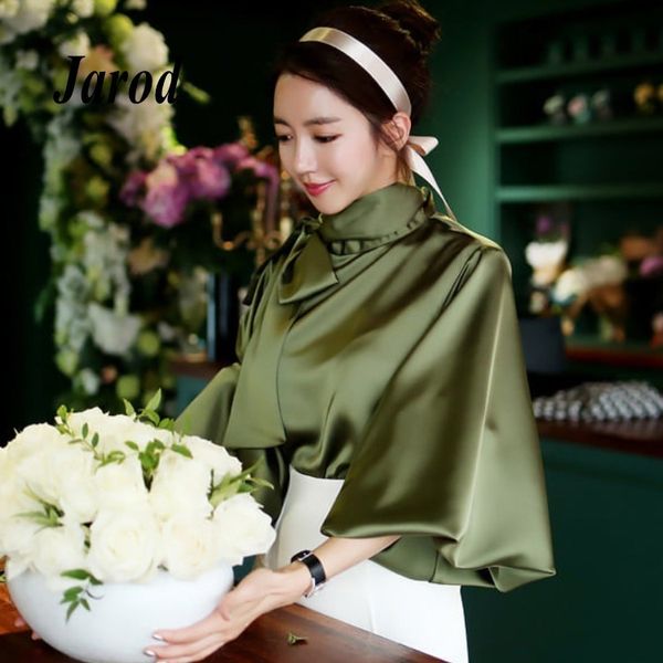 

spring autumn women blouse korean office lady white chiffon long lantern sleeve bow shirt casual loose stand collar blouse 210518