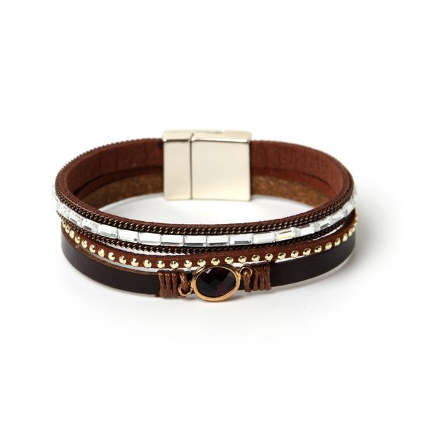 

fashion bracelet bohemian multi-layer agate bead rivet narrow side bracelet, Black