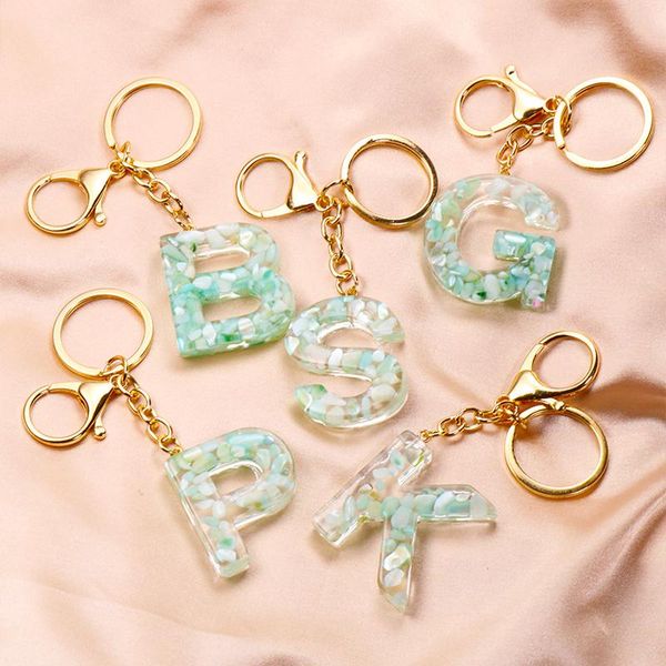 

keychains fashion 26 letters resin for women green stone bag pendant key chains charms handbag accessories car rings gifts, Silver