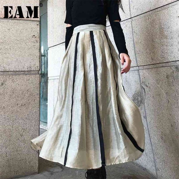 

[eam] high waist striped contrast color split joint temperament half-body skirt women fashion tide new spring autumn 1w412 210412, Black