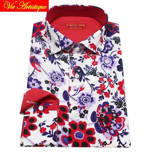 

custom tailor made men's bespoke cotton floral dress shirts business formal wedding ware blouse 2021 long sleeve red flower casual, White;black
