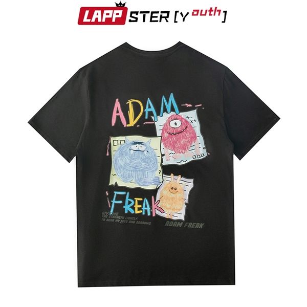 

men japanese cartoons harajuku shirts summer mens streetwear fashions print graphic shirt man loose ees 210420, White;black
