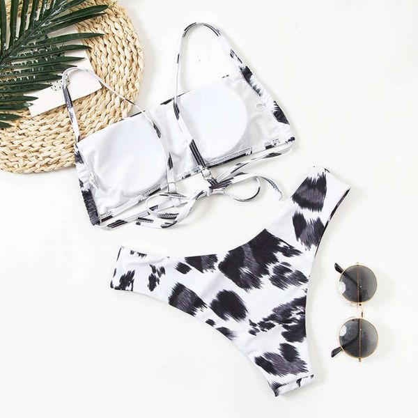 

women's split swimsuit leopard dot print spring beach tethered, White;black