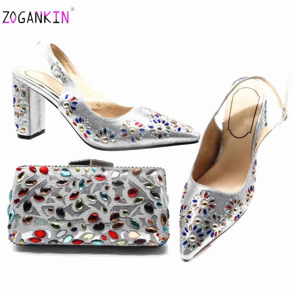 

dress shoes arrival silver woman sandals with matching bags set italian high heels 8 cm and bag for wedding, Black