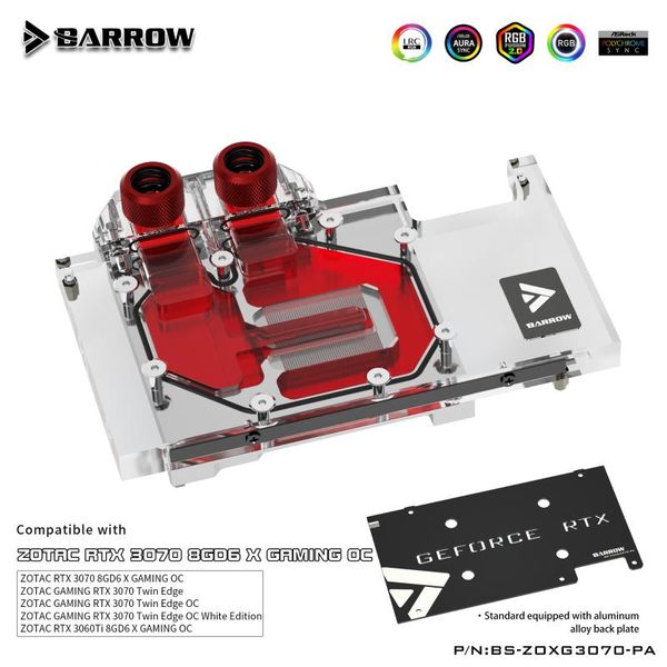 

barrow 3070 gpu cooler pc water cooling video block for zotac x gaming aurora lrc2.0 bs-zoxg3070-pa fans & coolings