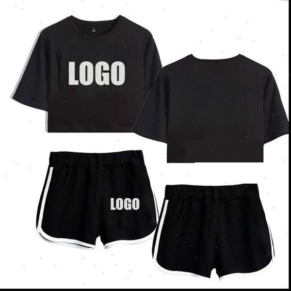 

customize logo two piece set women tracksuits summer cotton short sleeve t shirt 2 crop shorts made 12599 txdk, Gray