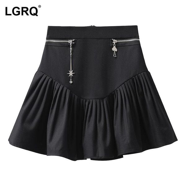 

skirts [lgrq] high elastic waist half-body black zipper ruffles ball gown mini skirt women fashion tide spring summer 2021 19d767