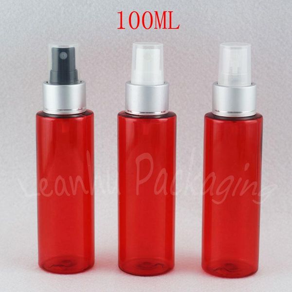 

storage bottles & jars 100ml red plastic bottle with silver spray pump , 100cc toner / water protable travel packaging makeup sub-bottling
