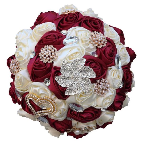 

wedding flowers wifelai-a burgundy large size bridal bridesmaid diamond bouquet romantic holding fowers buque noiva w373b