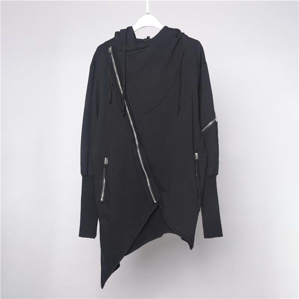 

dark three-dimensional cut irregular personality oblique zipper stitching with a hat coat, casual jacket windbreaker fashion men men's, Black;brown