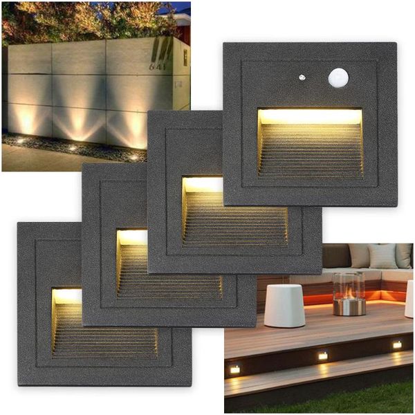 

outdoor wall lamps 4pcs 3w black motion-sensor plinth stair step light corridor corner lamp recessed footlight warm white cool