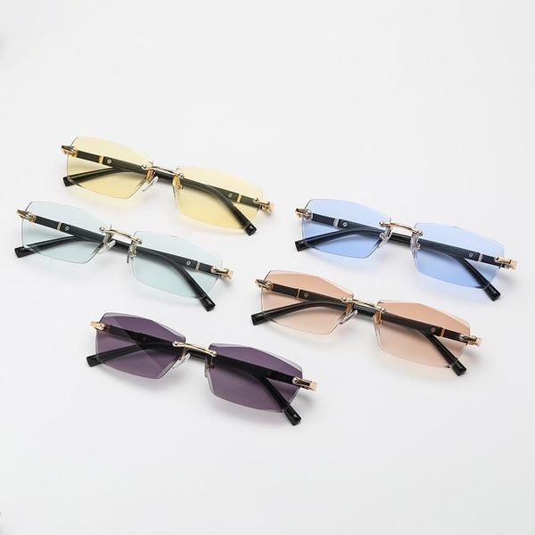 

sunglasses fashion rectangle rimless cut edge women small lens black metal frame sun glasses candy color bookworm eyeglasses, White;black