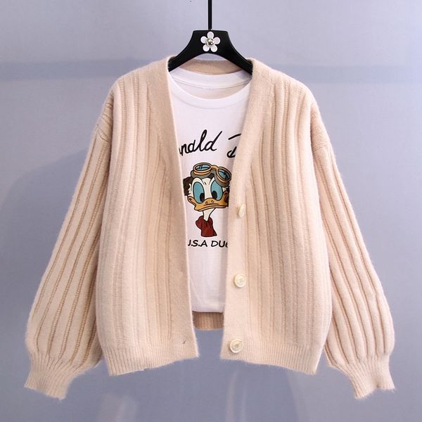 

women's sweaters jersey cardigan jacket autumn and winter fashion korean temperament loose with long sleeve neckline v nightgown 8v0f, White;black