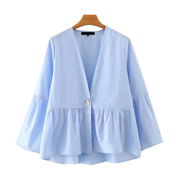 

women's polos blouses women fashion loose ruffled irregular vintage v neck flare sleeves 2021 female shirts blusas chic, White