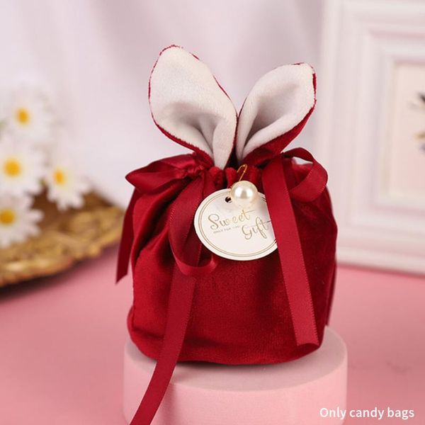 

2pcs candy bag cartoon ear party wedding biscuit with ribbon easter decoration cookie packaging velvet soft baking gift wrap