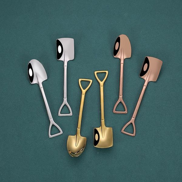 

spoons stainless steel iron shovel spoon coffee ice cream engineering retro cute square head kitchen gadget