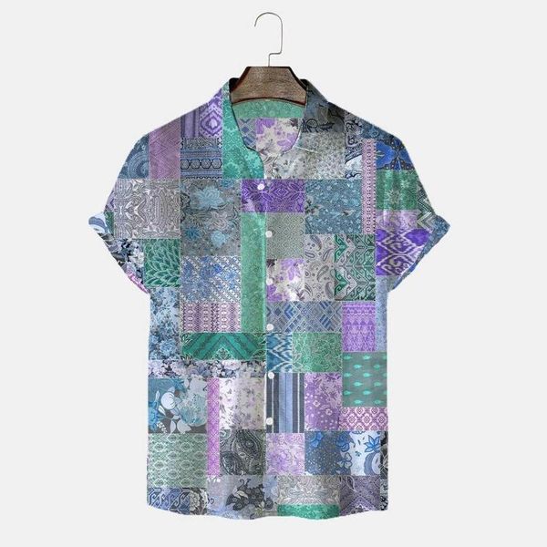 

men's casual shirts ethnic shirt summer stand-up collar vintage printed ventilated and cool short-sleeved breathable plus size blouse, White;black