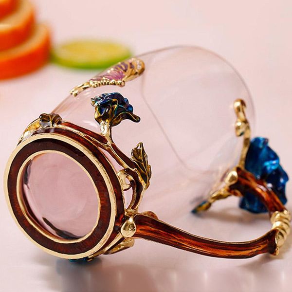 

cups & saucers enamel coffee tea cup mug 3d rose butterfly glass wedding gift pw