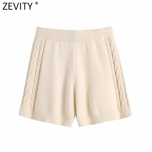 

women fashion side twist patchwork knitting shorts ladies streetwear chic casual slim business pantalone cortos p965 210420, White;black