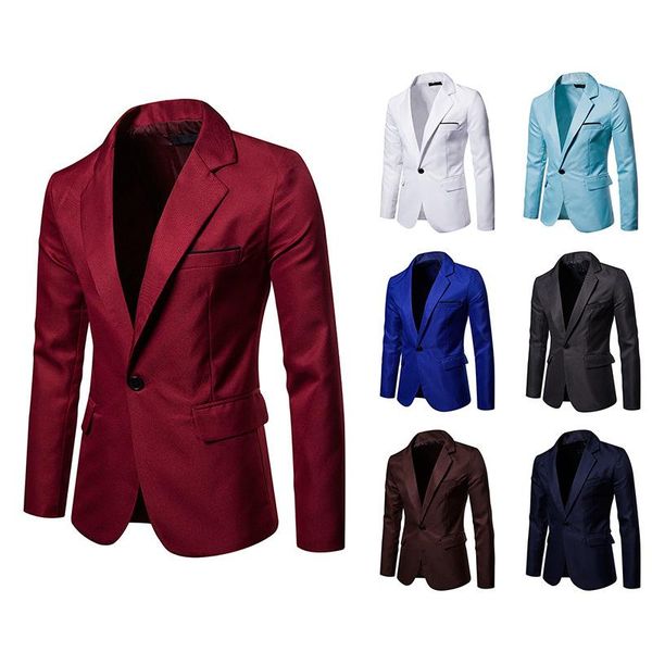 

men's suits & blazers luclesam men casual one button lapel blazer male solid color business suit jacket jaqueta masculina ropa hombre, White;black
