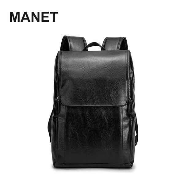 

backpack manet backpacks for men soft pu men's school casual male travel bags large capacity shoulder laptop