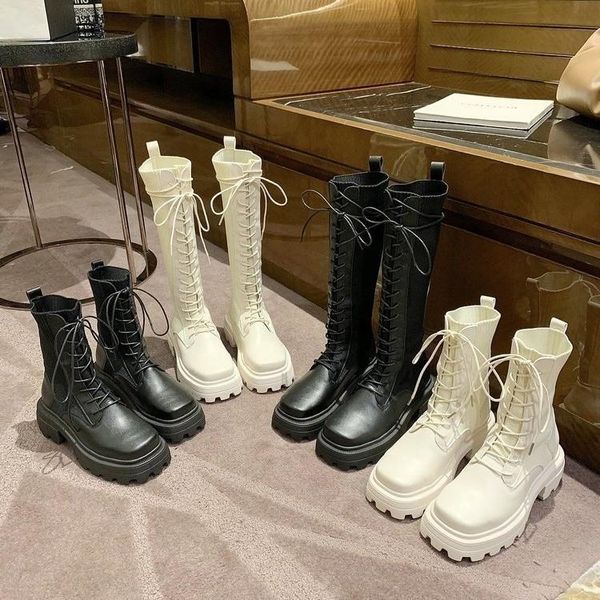 

dress shoes women's knee boots autumn and winter 2021 high tube middle lace, Black
