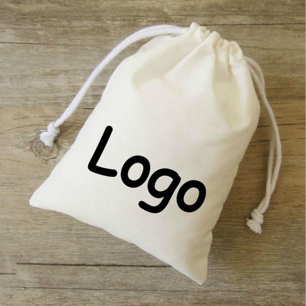 

gift wrap 100pcs cotton bags packing jewelry t/c drawstring pouches makeup party candy wrapping sachet pocket print logo custom