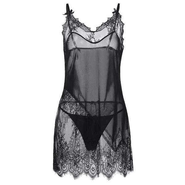

bras sets women v-neck sleeveless floral patchwork bow,lace summer slim perspective sleepwear g-string set nightwear, Red;black