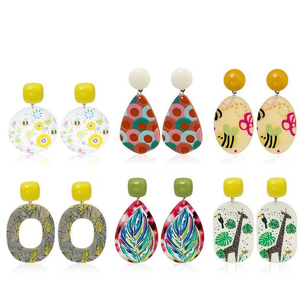 

hoop & huggie women's earrings geometric acrylic ear stud pendant colorful vintage metal retro earring 2021 trendy fashion female jewel, Golden;silver