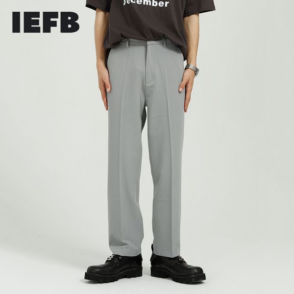 

iefb men's clothing spring korean loose straight suit pants men's trend pure color belt design business trousers 9y7096 210524, Black